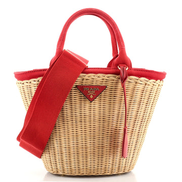 Prada Convertible Basket Bag Wicker with Canvas Small
