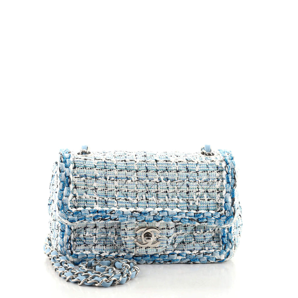 Chanel Classic Single Flap Bag Braided Quilted Tweed Mini Blue 11733793