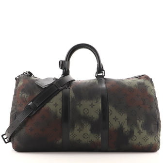 Louis Vuitton Keepall Bandouliere Bag Limited Edition Camouflage Monogram Nylon 50 Multicolor