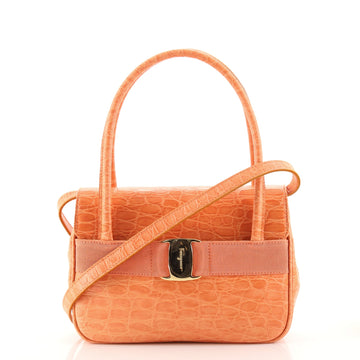 Salvatore Ferragamo Vintage Convertible Flap Satchel Crocodile Embossed Leather