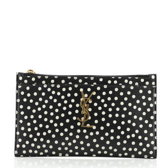 Saint Laurent Classic Monogram Zip Bill Pouch Printed Leather Medium