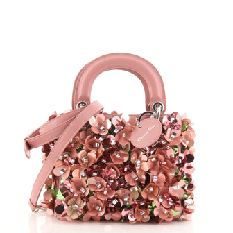 Christian Dior Lady Dior Flower Charm Bag Embellished Leather Mini