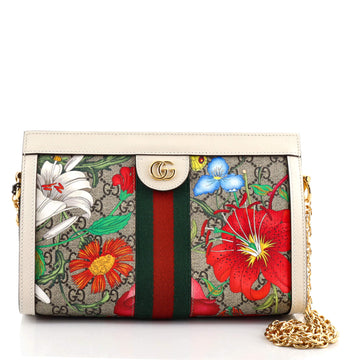 Gucci Ophidia Chain Shoulder Bag Flora GG Coated Canvas Small