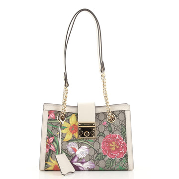 Gucci Padlock Chain Tote Flora GG Coated Canvas Small