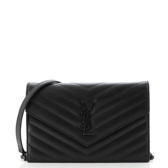 Saint Laurent Classic Monogram Wallet on Chain Matelasse Chevron Leather Small