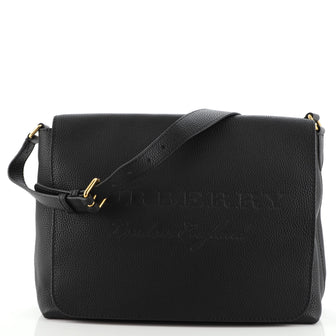 Burberry Embossed Logo Flap Messenger Leather Small