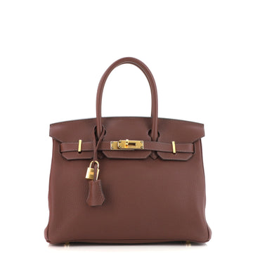 Hermes Birkin Handbag Red Clemence with Gold Hardware 30