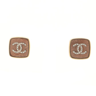 Chanel CC Square Stud Earring Earrings Brushed Metal with Crystals