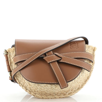 Loewe Gate Shoulder Bag Leather and Straw Mini Brown