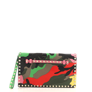 Valentino Rockstud Flap Clutch Camo Leather and Canvas