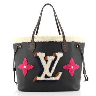 Louis Vuitton Neverfull NM Tote Leather and Monogram Teddy Shearling MM