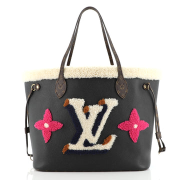 Louis Vuitton Neverfull NM Tote Leather and Monogram Teddy Shearling MM