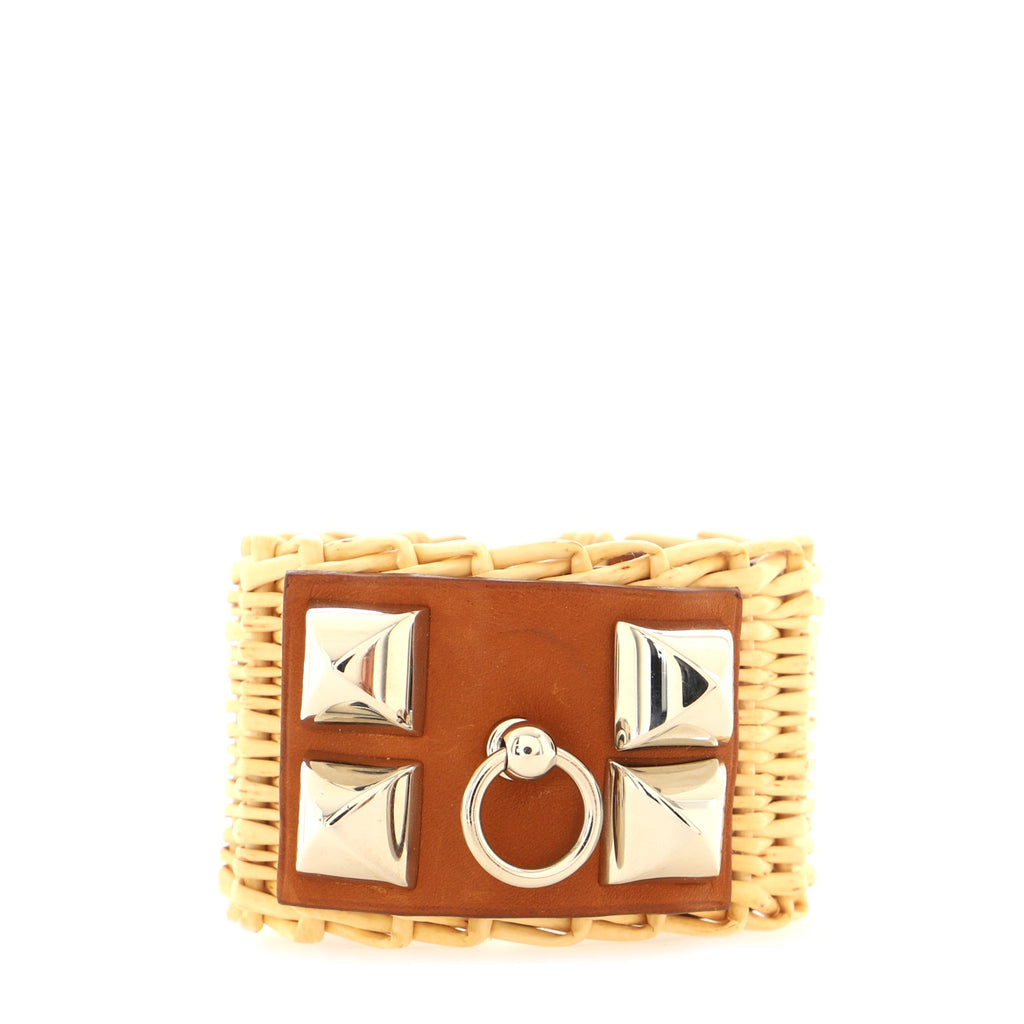 Hermes Medor Picnic Cuff Bracelet Wicker and Leather 117485