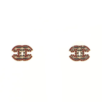 Chanel Striped CC Stud Earrings Metal with Enamel and Crystals