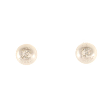 Chanel La Pausa Stud Earrings Crystal Embellished Faux Pearl