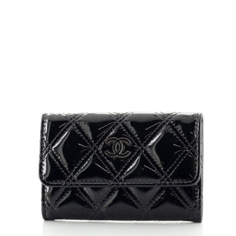 Chanel Double Stitch CC Flap Card Case Quilted Patent