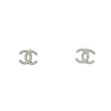 Chanel CC Stud Earrings Crystal Embellished Metal