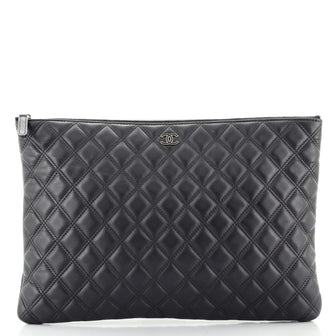 Chanel Double Stitch O Case Clutch Quilted Lambskin Large