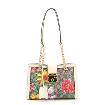 Gucci Padlock Chain Tote Flora GG Coated Canvas Small