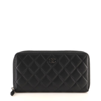 Chanel Zip Around Wallet Quilted Lambskin Long