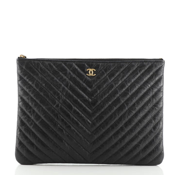 Chanel O Case Clutch Chevron Aged Calfskin Medium