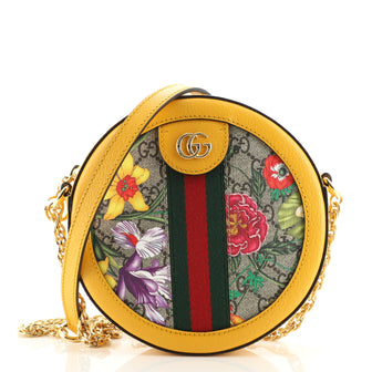 Gucci Ophidia Round Shoulder Bag Flora GG Coated Canvas Mini