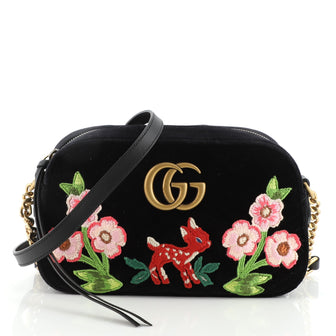 Gucci GG Marmont Camera Bag Embroidered Matelasse Velvet Small