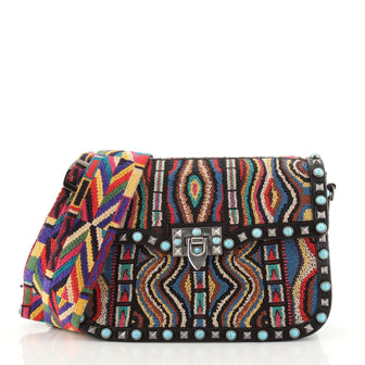 Valentino Rolling Rockstud Crossbody Bag Beaded Leather with Cabochons Medium