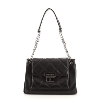 Chanel Accordion Push Lock Flap Bag Quilted Caviar Small
