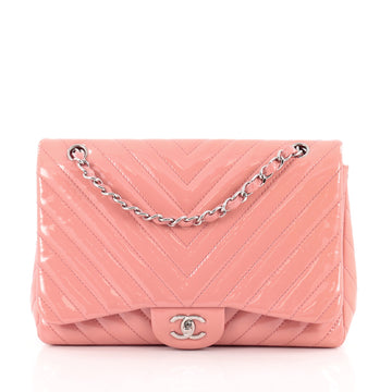 Chanel Classic Single Flap Bag Chevron Patent Jumbo