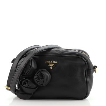 Prada Rose Applique Crossbody Bag Leather Small