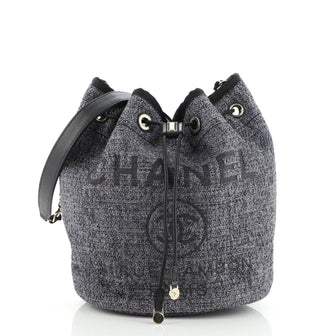 Chanel Deauville Drawstring Bucket Bag Raffia with Glitter Detail Medium