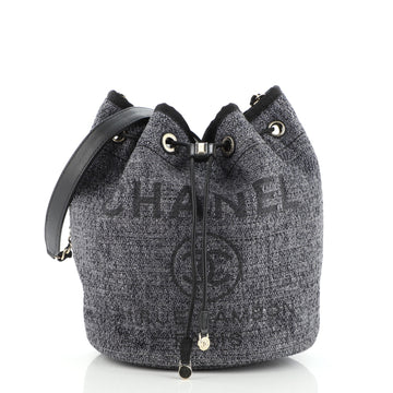 Chanel Deauville Drawstring Bucket Bag Raffia with Glitter Detail Medium