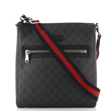 Gucci Web Strap Front Zip Messenger Bag GG Coated Canvas Medium