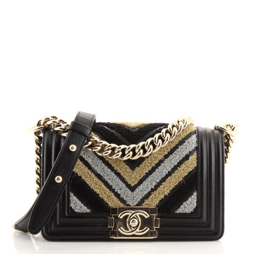Chanel Boy Flap Bag Chevron Fabric and Lambskin Small
