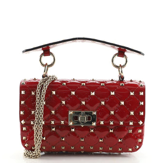 Valentino Rockstud Spike Flap Bag Quilted Patent Small