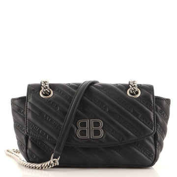 Balenciaga BB Chain Round Shoulder Bag Quilted Embroidered Leather Small