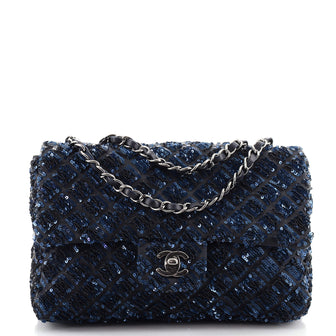 Chanel Classic Single Flap Bag Quilted Satin and Sequins Medium