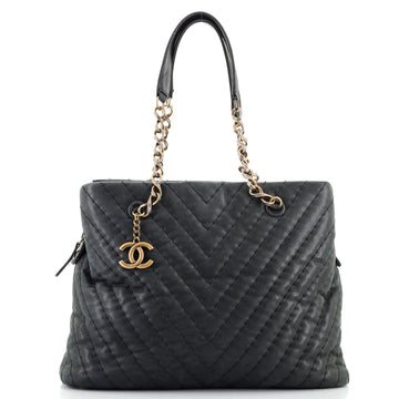 Chanel Surpique CC Charm Tote Chevron Iridescent Calfskin Large