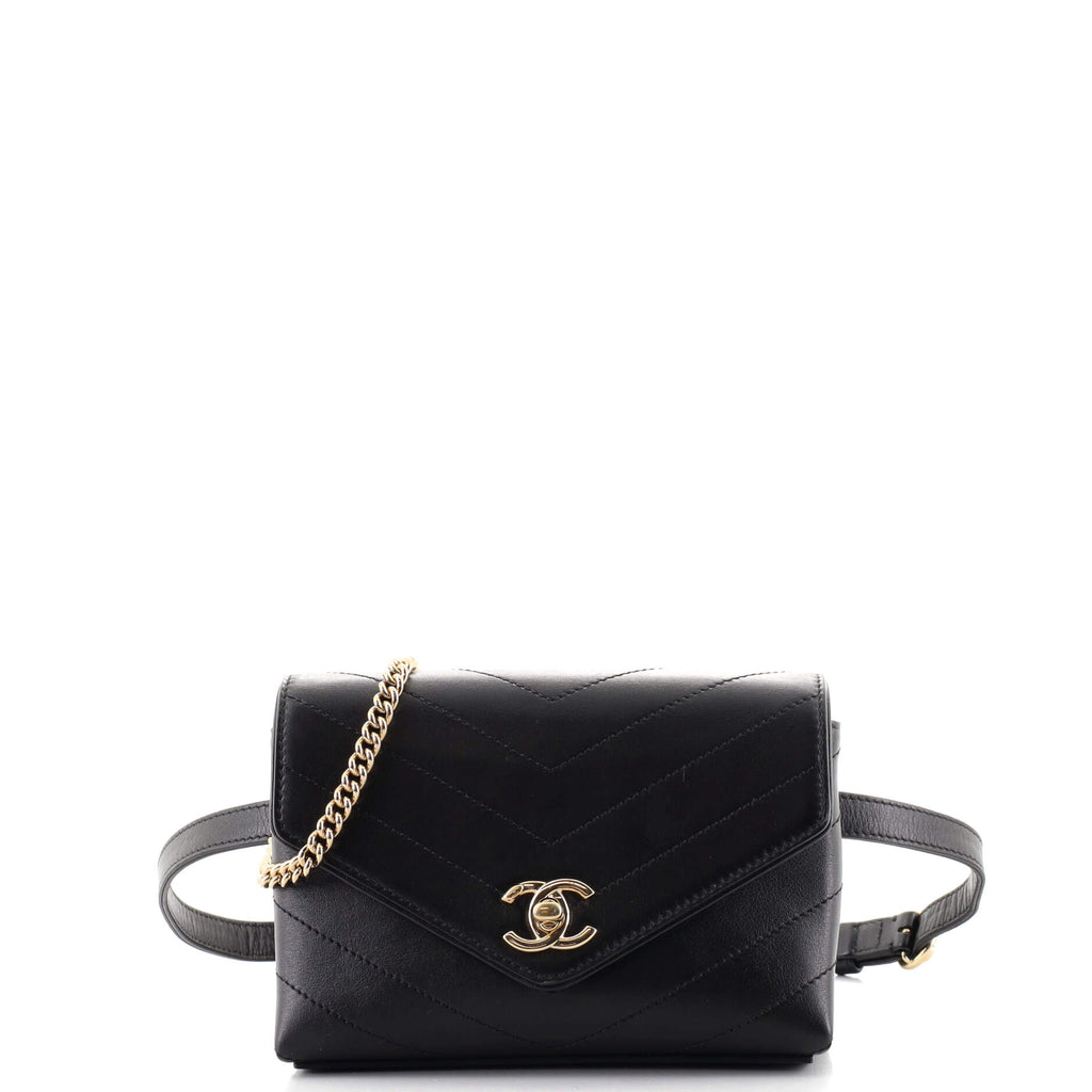 Chanel Coco Chevron Waist Bag Stitched Calfskin Black 11766334