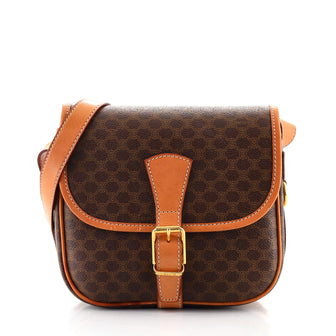 Celine Vintage Buckle Flap Shoulder Bag Macadam Coated Canvas Small