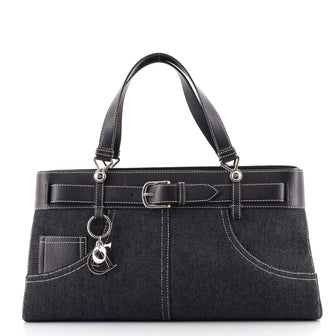 Christian Dior Vintage Trotter Horizontal Tote Denim with Leather Large