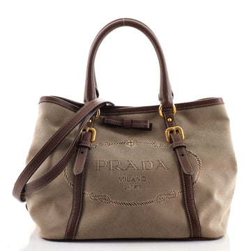 Prada Logo Convertible Tote Canvas with Leather Medium