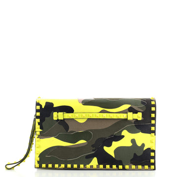 Valentino Rockstud Flap Clutch Camo Leather and Canvas