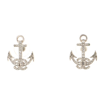 Chanel CC Anchor Stud Earrings Crystal Embellished Metal