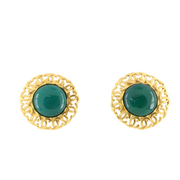 Chanel Vintage CC Logo Round Earrings Metal with Enamel Large