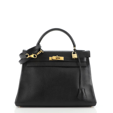 Hermes Kelly Handbag Black Ardennes with Gold Hardware 32