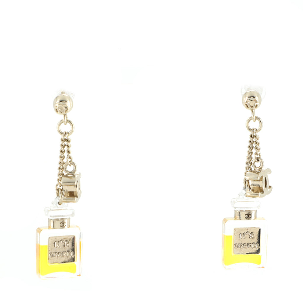 Chanel CC No. 5 Perfume Bottle Drop Earrings Metal and Resin Gold 11767051