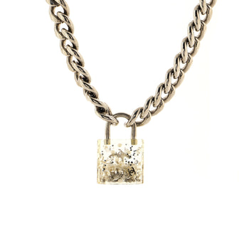 Chanel CC Oversized Padlock Chain Necklace Resin with Metal and Faux Pearls