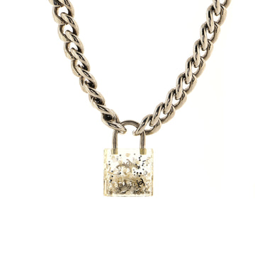 Chanel CC Oversized Padlock Chain Necklace Resin with Metal and Faux Pearls